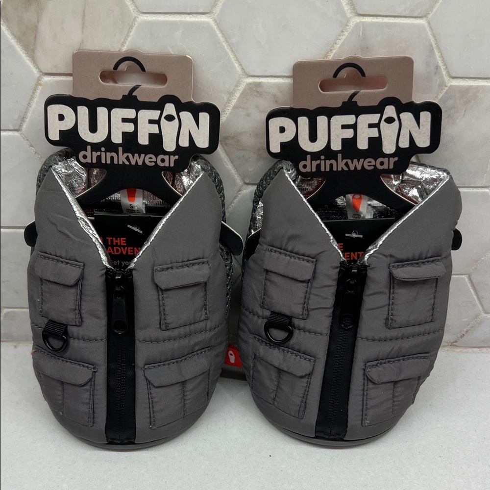 Puffin Drinkwear The Adventurer Insulated Gray Can Coolers Coozies Lot of 2